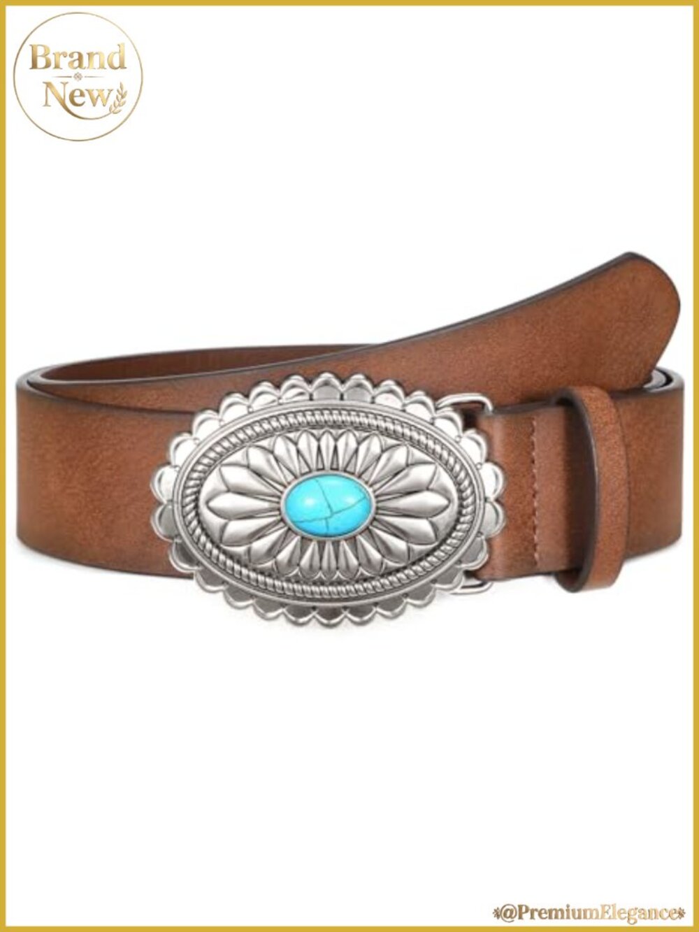 Women Western Cowgirl Belt Country Concho Vintage PU Leather Turquoise Buckle